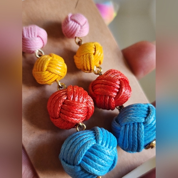 NWOT Colorful Woven Wrapped Dangling Ball Drop Earrings - Picture 8 of 9